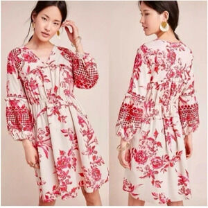 Anthropologie Vineet Bahl Thomasine Dress XS Floral Eyelet Embroidery Cottage